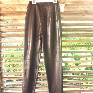 VAKKO Lambskin $390 Leggings Slacks Skinny Pants Trousers Leather Straight Leg